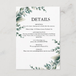 Cartão De Informações Casamento Rústico com Verde de Eucalipto