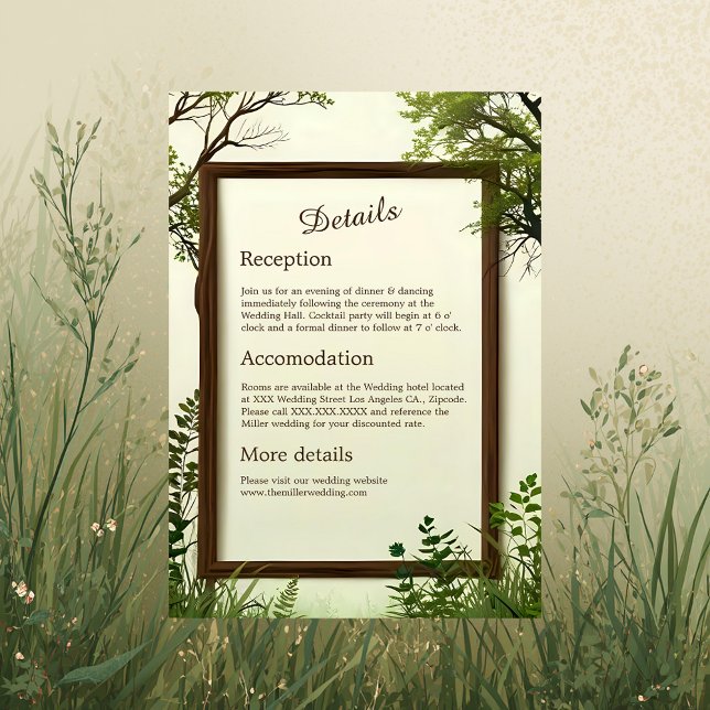 Cartão De Informações casamento Rústico de Árvore Verde (Criador carregado)