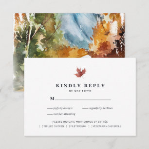 Cartão De Informações Casamento Rústico de Outono RSVP   Aquarela de Out