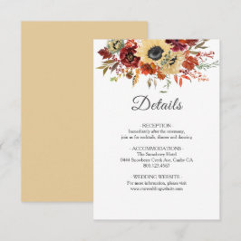 Cartão De Informações Casamento Rústico de Pumpkin Floral de Girassol