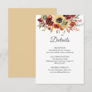 Cartão De Informações Casamento Rústico de Pumpkin Floral de Girassol