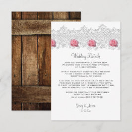 Cartão De Informações Casamento Rústico em Madeira de Celeiro & Renda