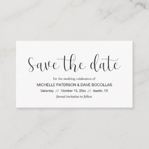 Cartão De Informações Casamento Salve a data design mínima, fonte preta