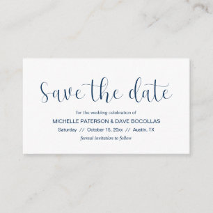 Cartão De Informações Casamento Salve a data design mínima, Marinho bl f