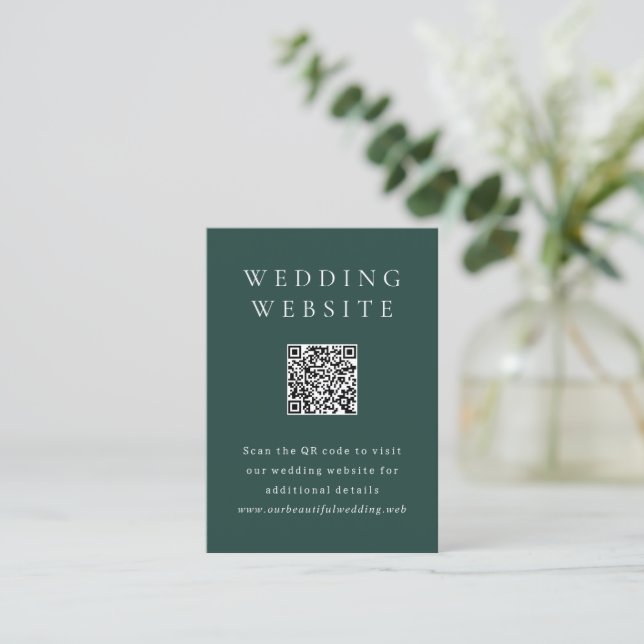 Cartão De Informações Casamento Simples Código QR Esmeralda Clássico (Em pé/Frente)