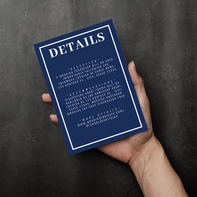 Cartão De Informações Casamento Simples de Borda Azul-Branca (Simple Nautical Blue White Border Wedding Enclosure Card
)