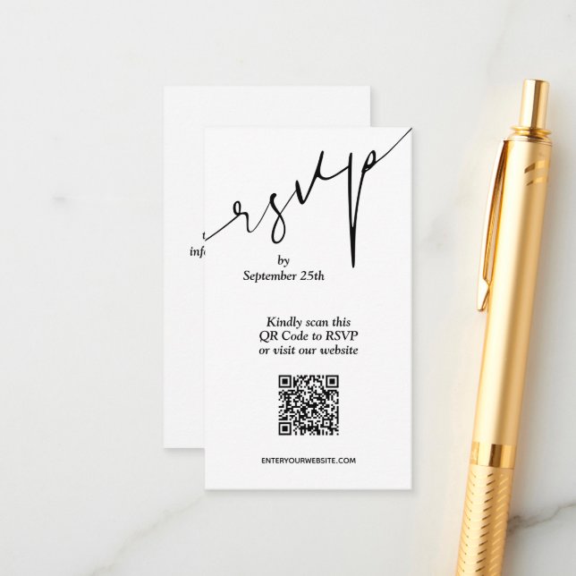 Cartão De Informações Casamento Simples de Código QR (Frente/Verso In Situ)