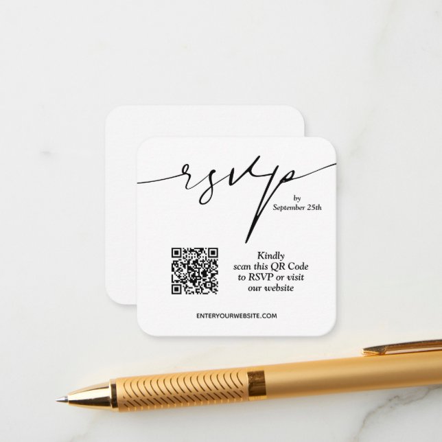 Cartão De Informações Casamento Simples de Código QR Chic (Frente/Verso In Situ)