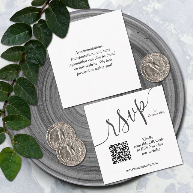 Cartão De Informações Casamento Simples de Código QR Chic (Small 2.5" x 2.5" QR code wedding RSVP cards)