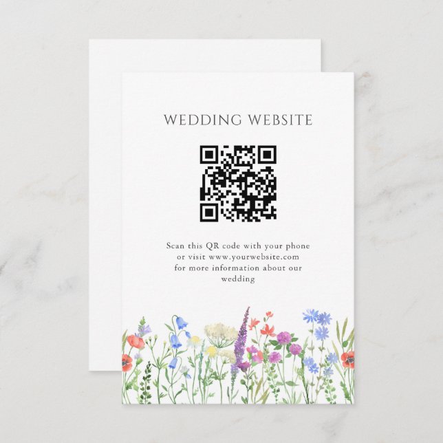 Cartão De Informações Casamento Simples de Código QR de Flor Selvagem (Frente/Verso)