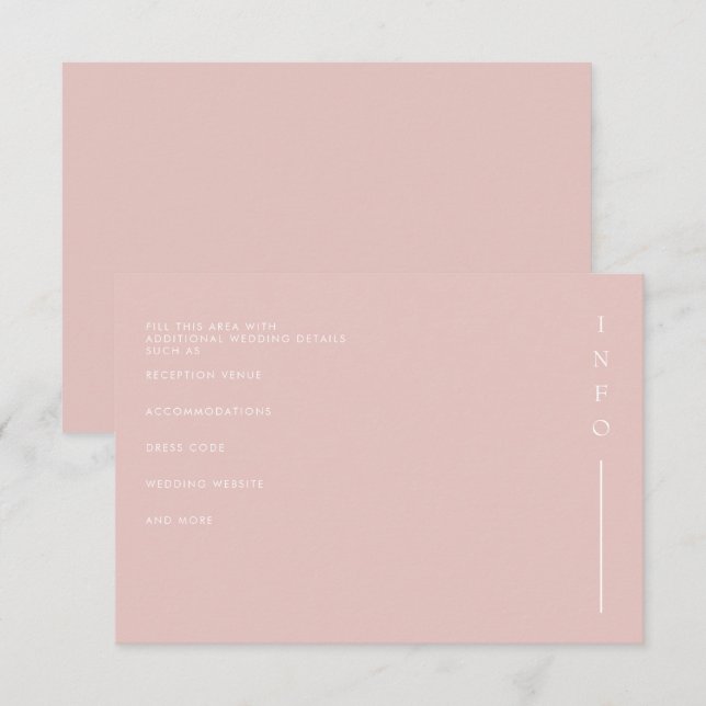 Cartão De Informações Casamento Simples Elegante Mínimo de Blush Moderno (Frente/Verso)