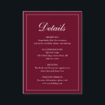 Cartão De Informações Casamento Simples Formal Tradicional de Borgonha E<br><div class="desc">Cartão de cerimônia de noiva estilo tradicional,  com um simples design com "Detalhes" num dentro de caligrafia elegante de uma fronteira fina. O modelo permite que você compartilhe informações importantes sobre seu dia especial. Este design clássico é perfeito para um casamento formal.</div>