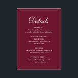 Cartão De Informações Casamento Simples Formal Tradicional de Borgonha E<br><div class="desc">Cartão de cerimônia de noiva estilo tradicional,  com um simples design com "Detalhes" num dentro de caligrafia elegante de uma fronteira fina. O modelo permite que você compartilhe informações importantes sobre seu dia especial. Este design clássico é perfeito para um casamento formal.</div>