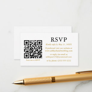 Cartão De Informações Casamento Simples Minimalista QR Dourado RSVP
