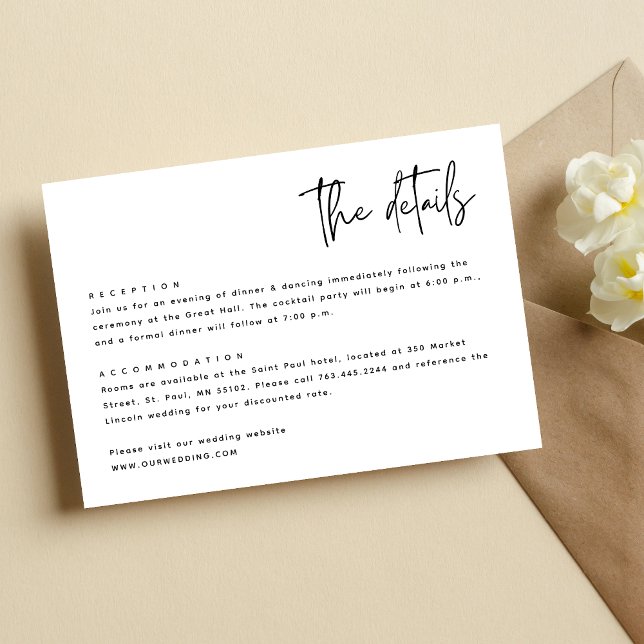 Cartão De Informações Casamento Simples Moderno e Negro (Criador carregado)