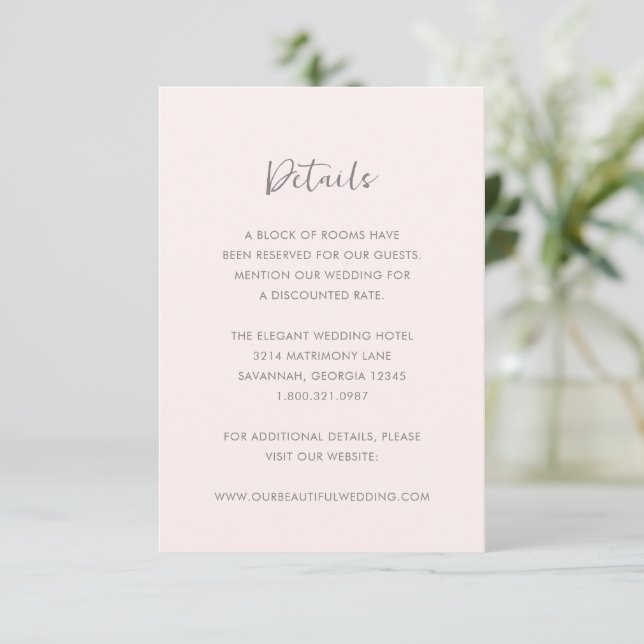 Cartão De Informações Casamento Simples Rosa Moderno (Em pé/Frente)