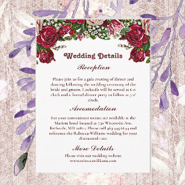 Cartão De Informações Casamento Terrestre Rosas Rústicos Burgundy