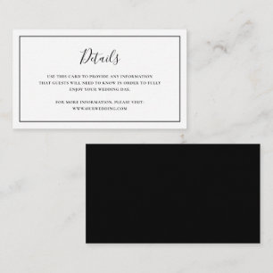 Cartão De Informações Casamento Tradicional Preto e Branco Elegante