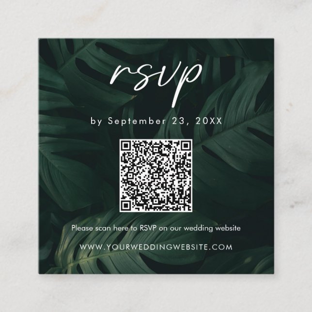 Cartão De Informações Casamento Tropical de Destino - QR code RSVP (Frente)
