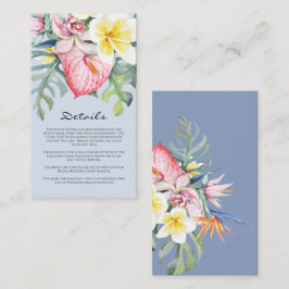 Cartão De Informações Casamento Tropical Floral Azul Moderno no Havaí