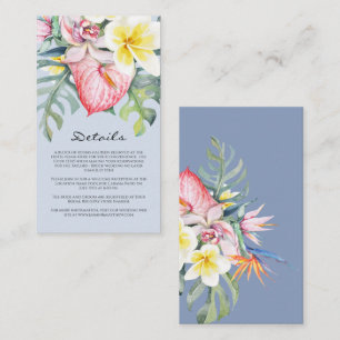 Cartão De Informações Casamento Tropical Floral Azul Moderno no Havaí