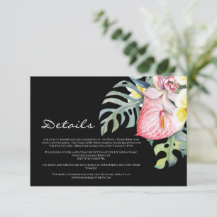 Cartão De Informações Casamento Tropical Floral Escuro no Havaí