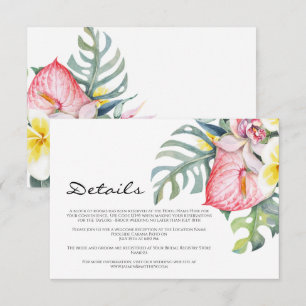 Cartão De Informações Casamento Tropical Floral Moderno no Havaí