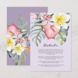 Cartão De Informações Casamento Tropical Floral Roxo Moderno no Havaí