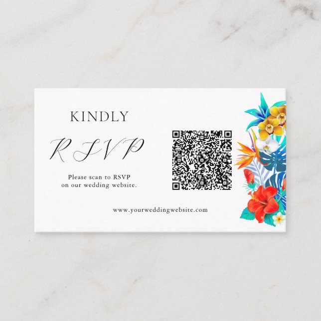 Cartão De Informações Casamento tropical QR RSVP (Frente)