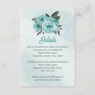 Cartão De Informações casamento verde com flores azuis