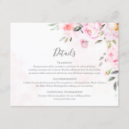 Cartão De Informações Casamento Verde Floral Cor de Água Rosa Esbranquiç
