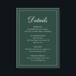 Cartão De Informações Casamento Verde Formal Tradicional Florestal Elega<br><div class="desc">Cartão de cerimônia verde da floresta do estilo tradicional com um design simples com "Detalhes" em um dentro de caligrafia elegante de uma fronteira fina. O modelo permite que você compartilhe informações importantes sobre seu dia especial. Este design clássico é perfeito para um casamento formal.</div>