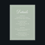 Cartão De Informações Casamento Verde Formal Tradicional Sage<br><div class="desc">Cartão de cerimônia de casamento verde de sábio do estilo tradicional com um design simples com "Detalhes" em um dentro de caligrafia elegante de uma fronteira fina. O modelo permite que você compartilhe informações importantes sobre seu dia especial. Este design clássico é perfeito para um casamento formal.</div>