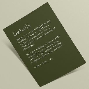 Cartão De Informações Casamento Verde-Oliva Minimalista