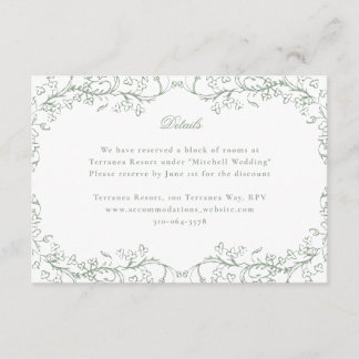 Cartão De Informações Casamento Verde Romântico Chinoiserie Antique Sage