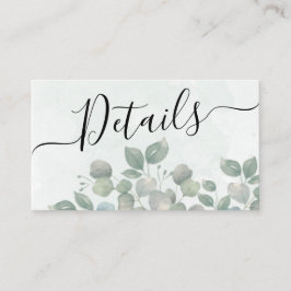 Cartão De Informações Casamento Verde Rustic Eucalyptus Watercolor Sage