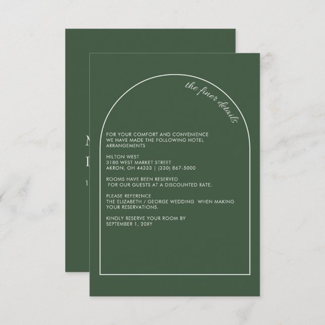 Cartão De Informações Casamento Verde Rustic Simple Elegant Arch Modern (Frente/Verso)
