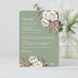 Cartão De Informações Casamento Verde Verde Moderno Peony & Hydrangea