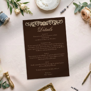 Cartão De Informações Casamento Vintage Baroque Marrom e Creme Elegante