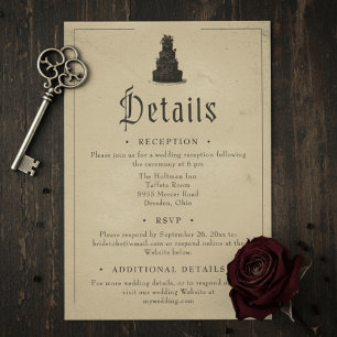 Cartão De Informações Casamento Vintage Gótico Preto Toile Bege