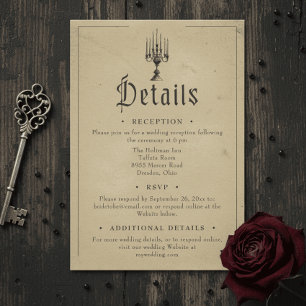 Cartão De Informações Casamento Vintage Gótico Preto Toile Bege