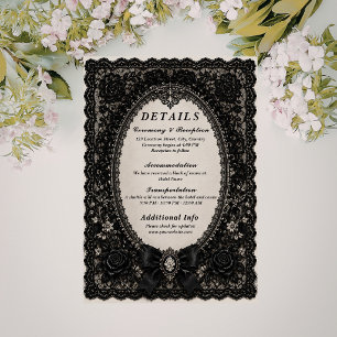 Cartão De Informações Casamento Vitoriano de Luxo Gótico com Renda Preta