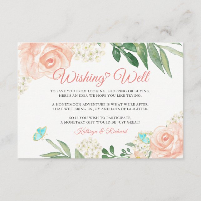 Cartão De Informações Casamento Wishing Bem Blush Peach Chic Floral (Frente)