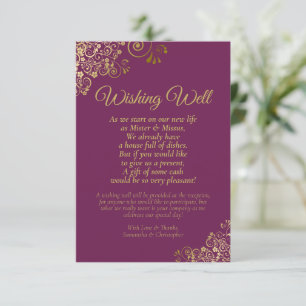 Cartão De Informações Cassis Púrpura Lace Dourado Casamento Wishing Bem