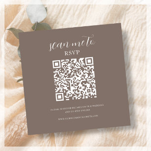 Cartão De Informações Castanho Código QR de RSVP de Casamento