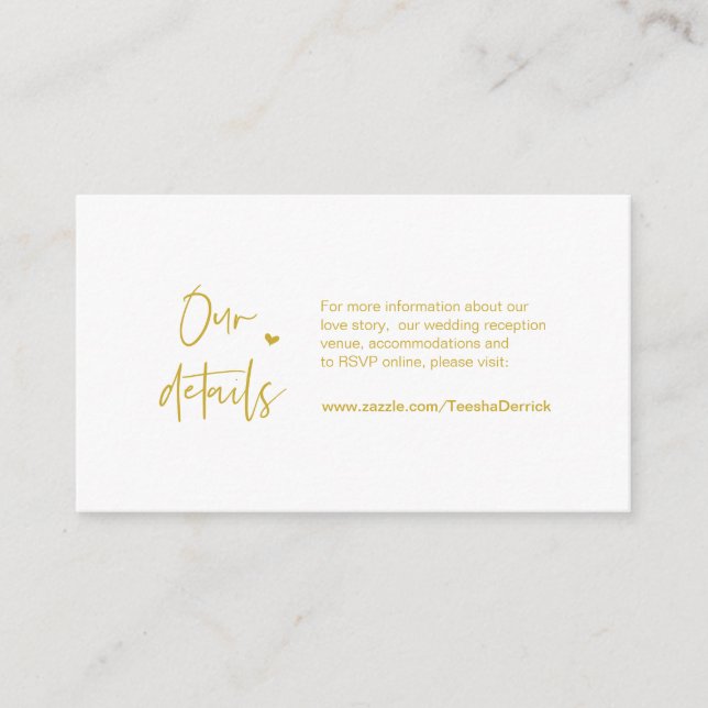 Cartão De Informações Casual elegance, Minimal, Gold, Wedding Details (Frente)