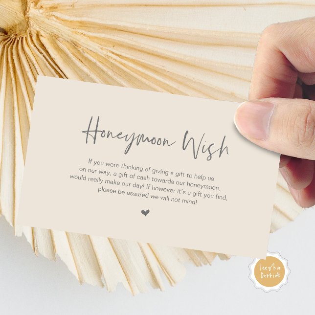 Cartão De Informações Casual Elegance Weding Honeymoon Wish (Honeymoon Wish Enclosure Card, in Modern minimal, casual elegance script, cash fund, in Grey Cream)