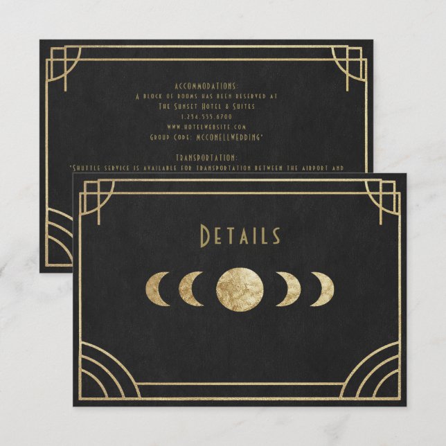Cartão De Informações Celestial art deco wedding details card (Frente/Verso)