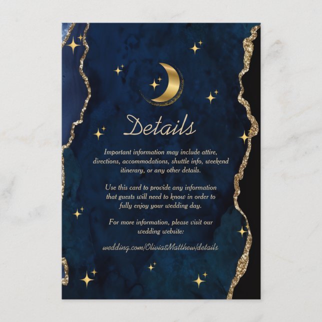 Cartão De Informações Celestial Blue Wedding Midnight Stars Moon  (Frente)