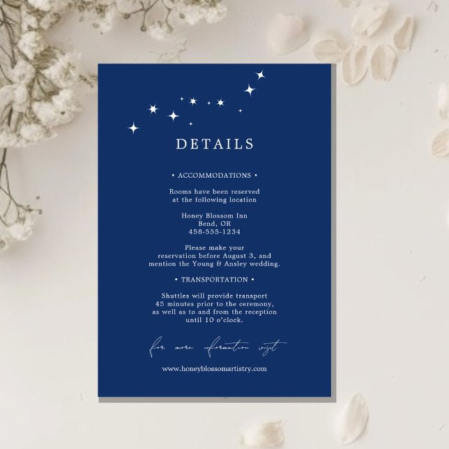 Cartão De Informações Celestial Elegant Wedding Navy Blue Details (Criador carregado)